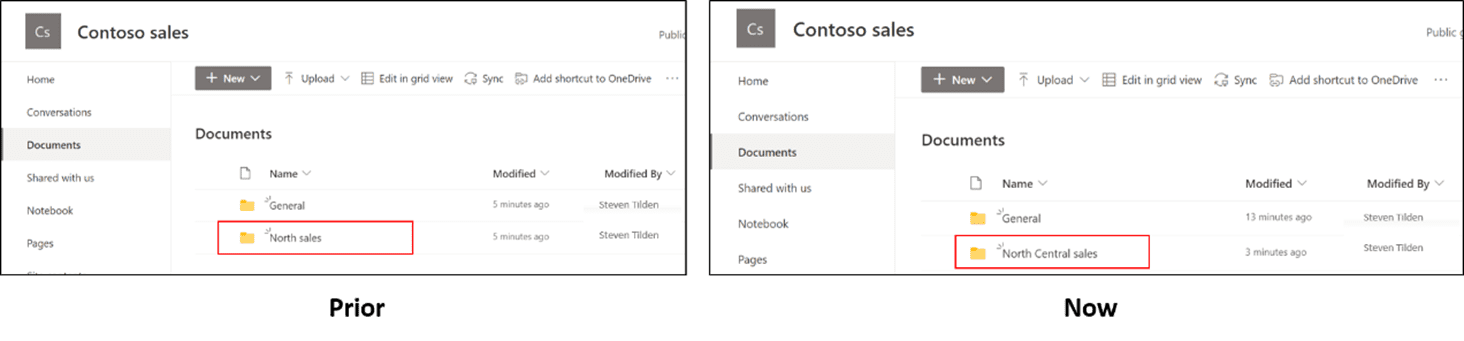 Screen from Teams showing new functionality