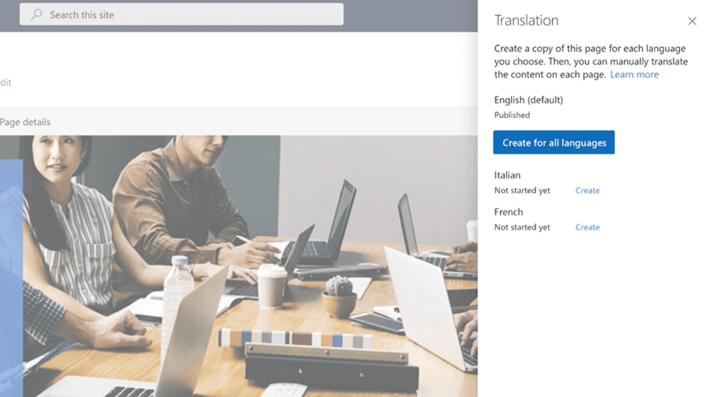 Screen from Teams showing new functionality