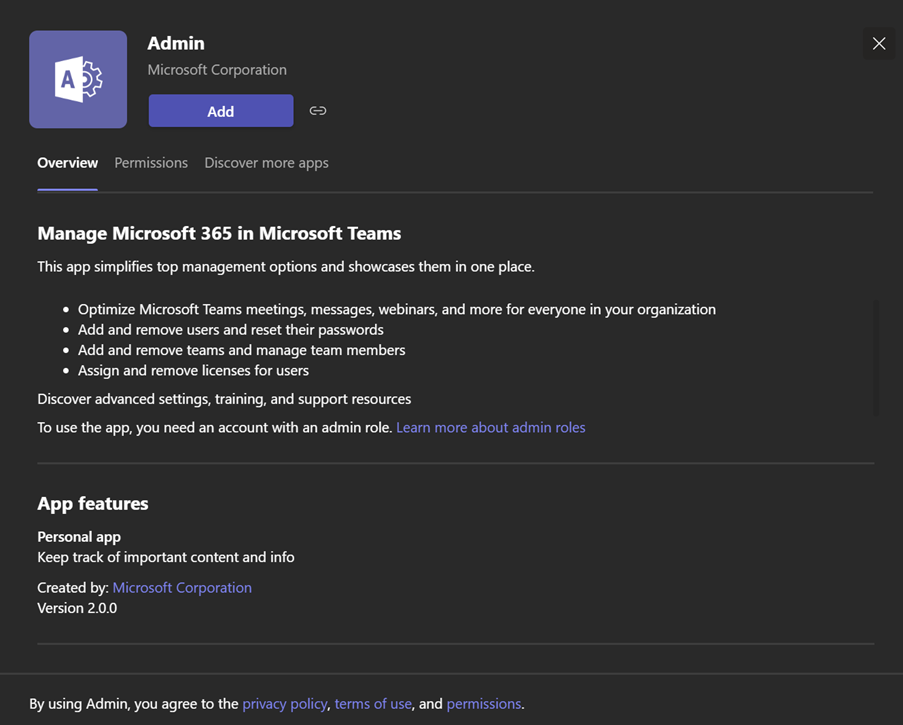 Screen from Teams showing new functionality