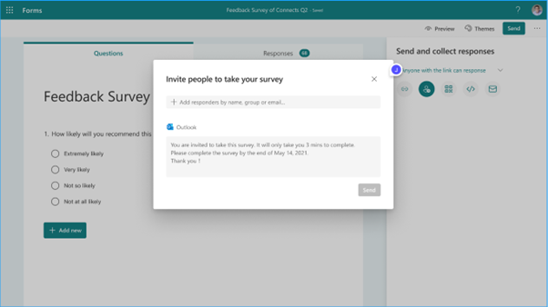 Screen from Teams showing new functionality