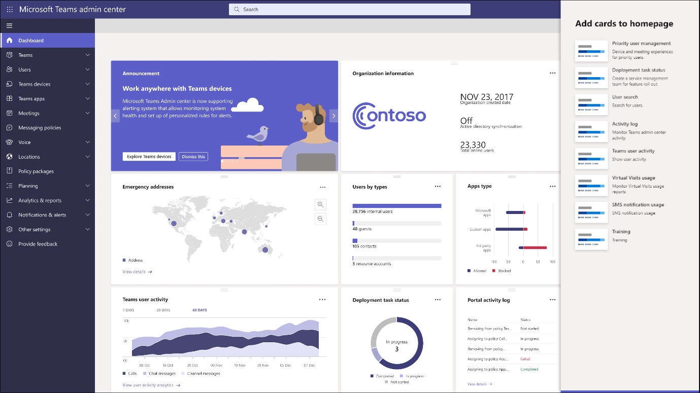 Microsoft Teams: Customisable dashboard in Teams admin centre