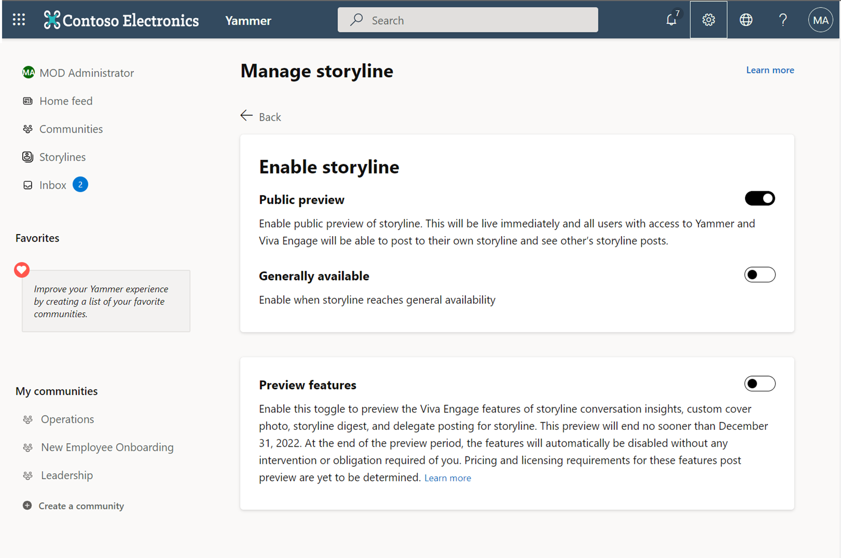 Yammer: Storyline in Microsoft Viva Engage