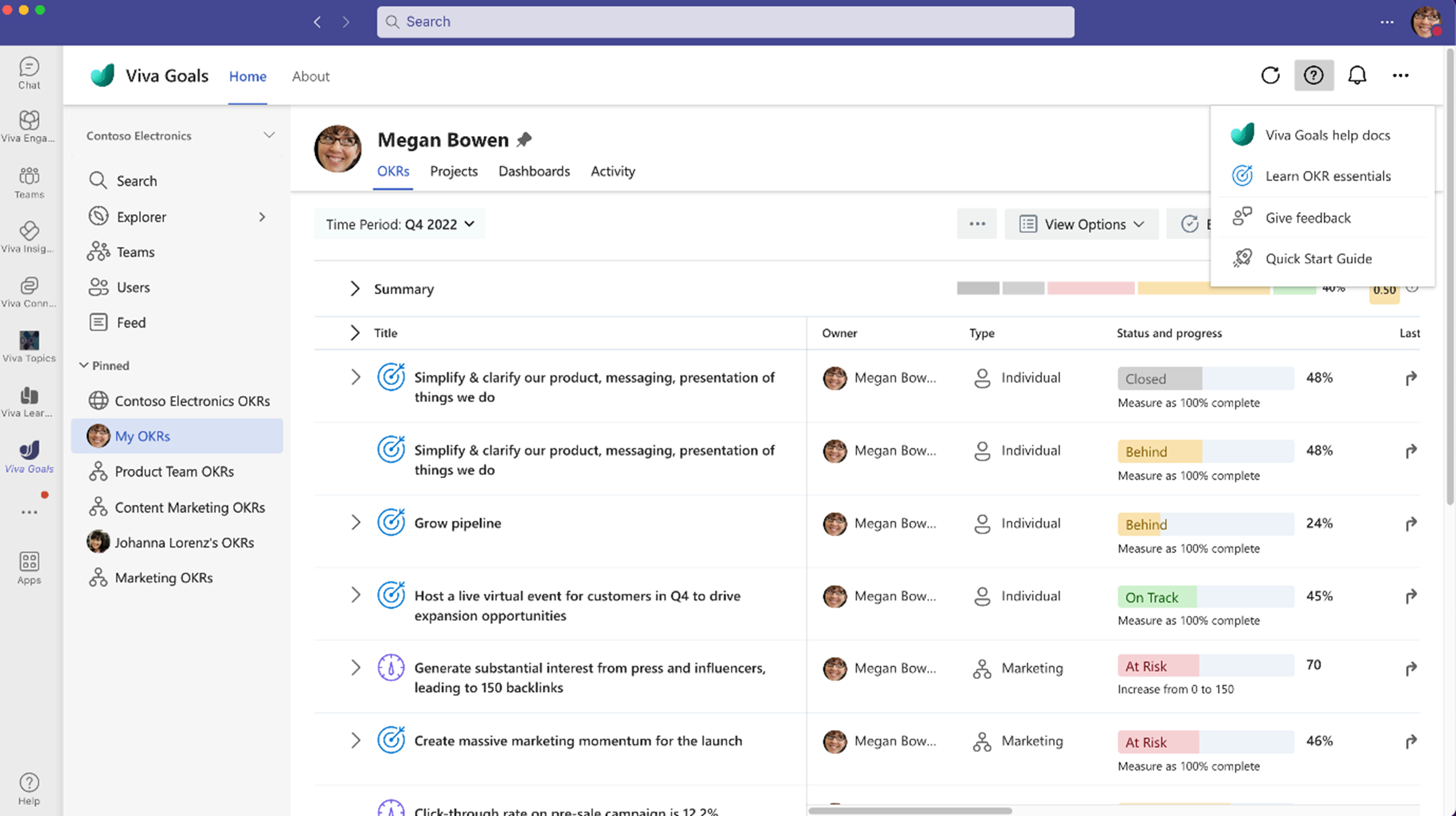 Viva Goals: Introducing new views