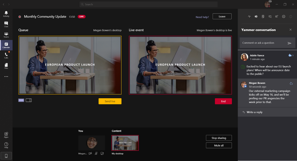 Yammer: Use Microsoft Teams to produce Yammer Live Events